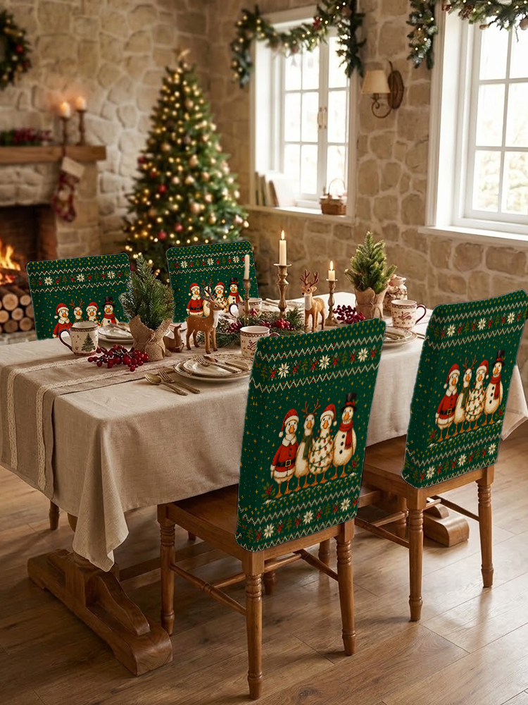 Cozy Country Christmas Ducks Print Dining Chair Back Covers