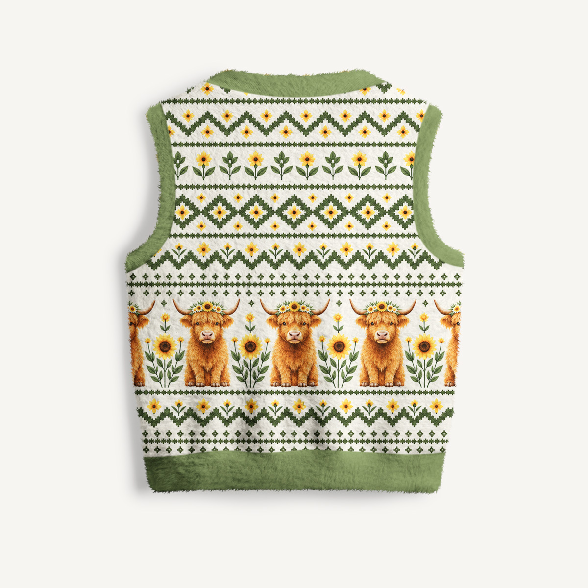 Spring Highland Cow Print V-Neck Sweater Vest