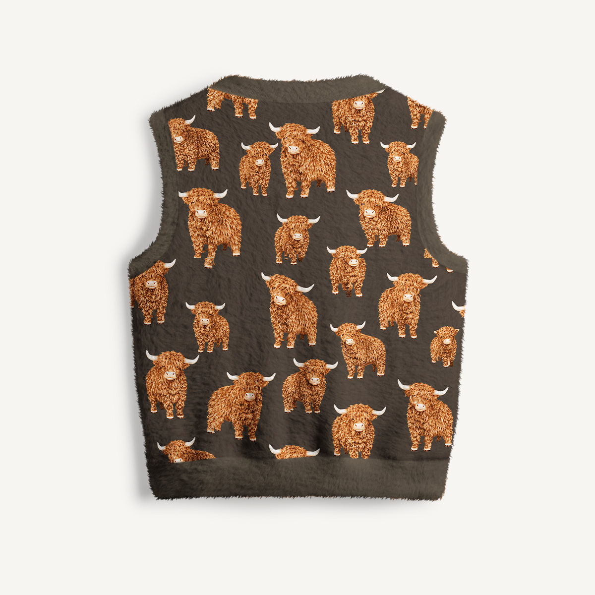 Fluffy Highland CowPrint V-Neck Sweater Vest