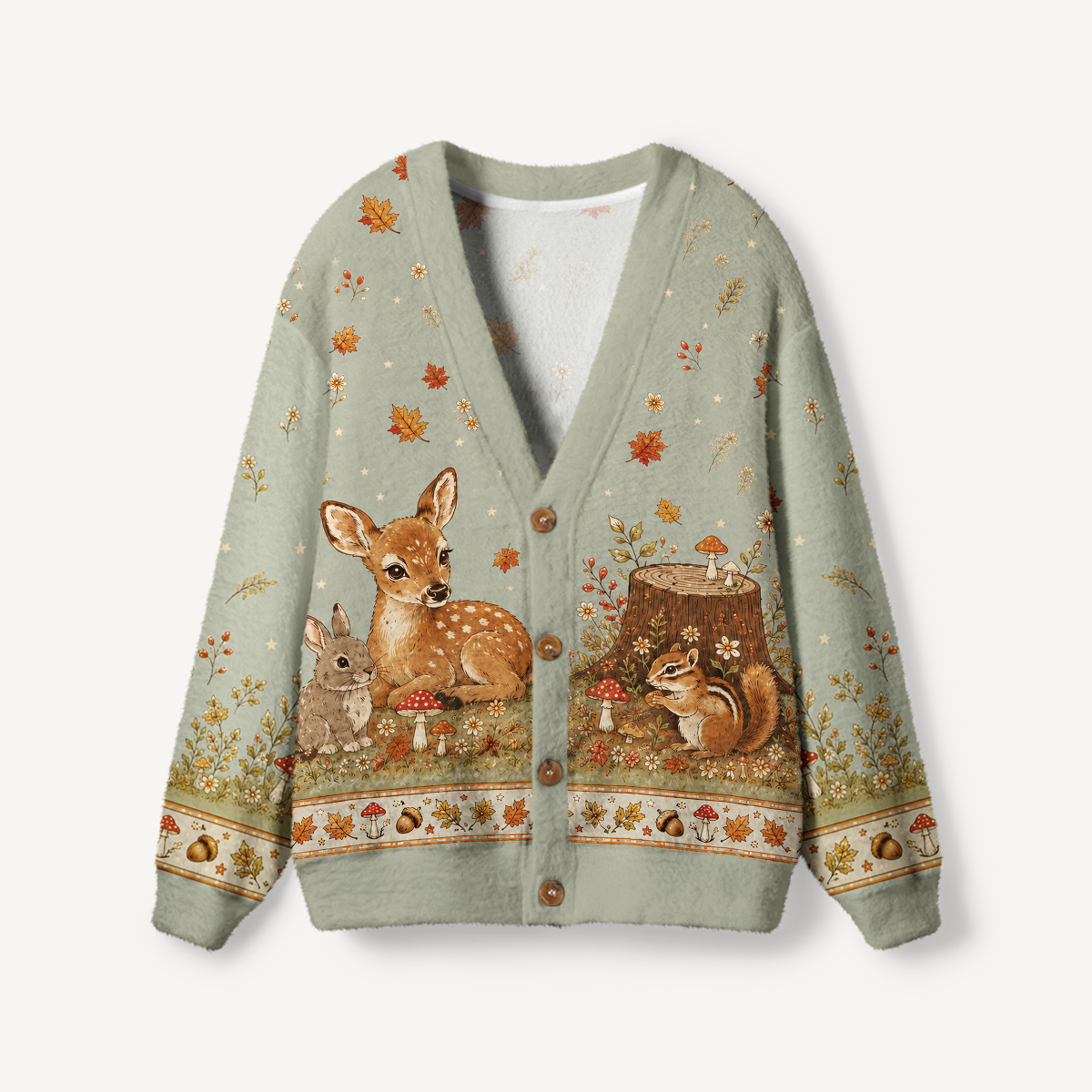 Forest Fawn & Friends Print Ugly Cardigan Sweaters