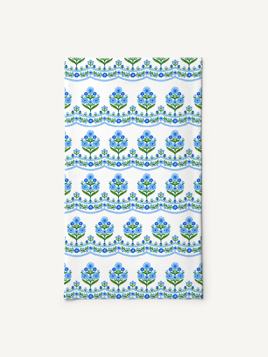 Azure Folk Print Boho Bandeau Headband