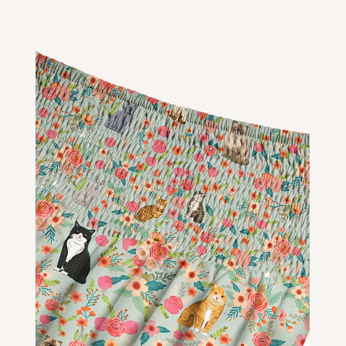 Flower Cat Print Maxi Skirt