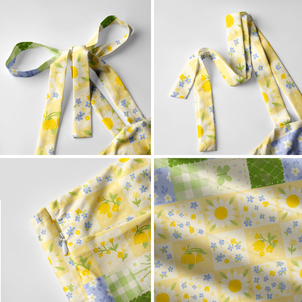 Pastoral Gingham Patchwork Print Bow Strap Maxi Dress