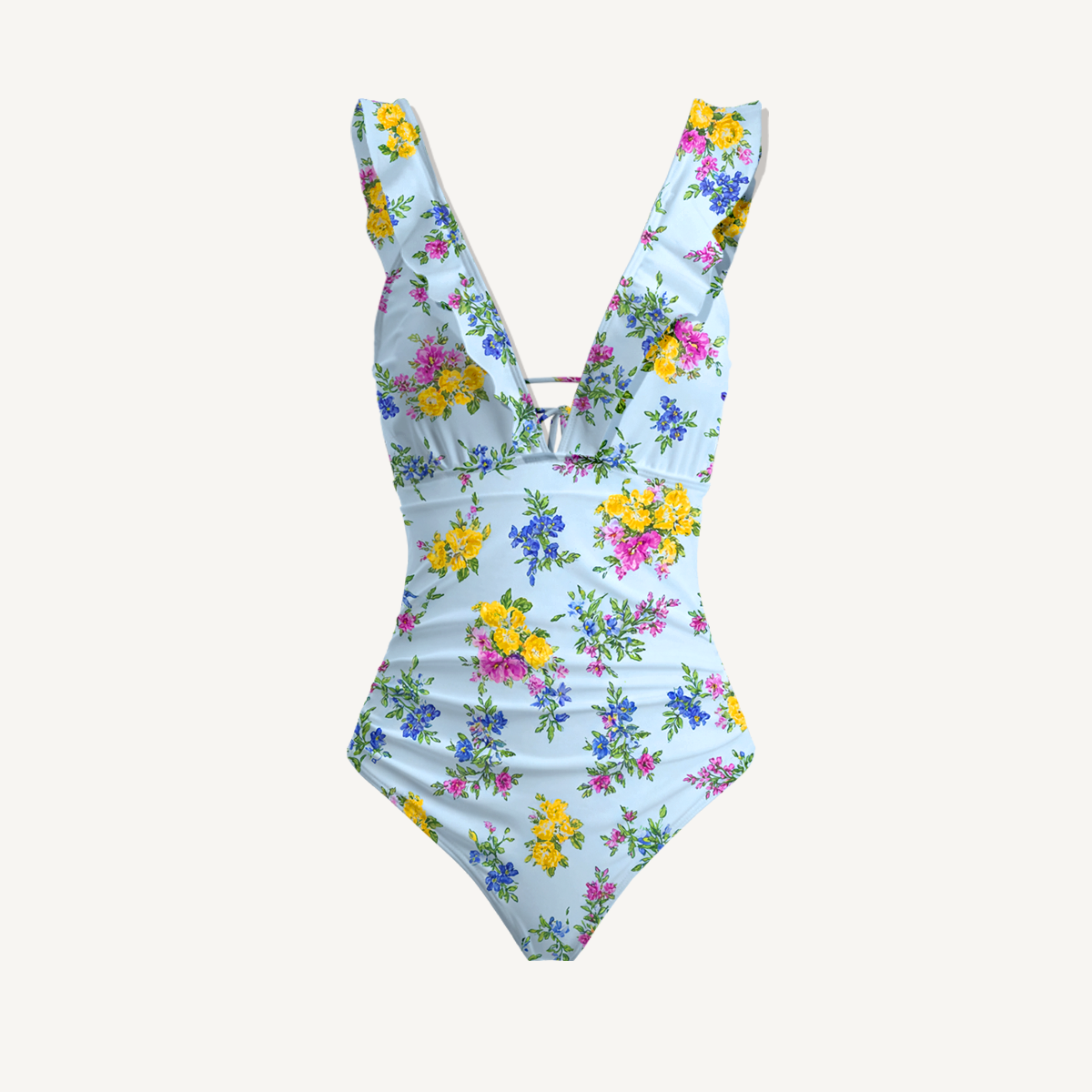 Blue Meadow Ruffled V Neck One Piece Swimsuit and Matching Midi Skirt Set