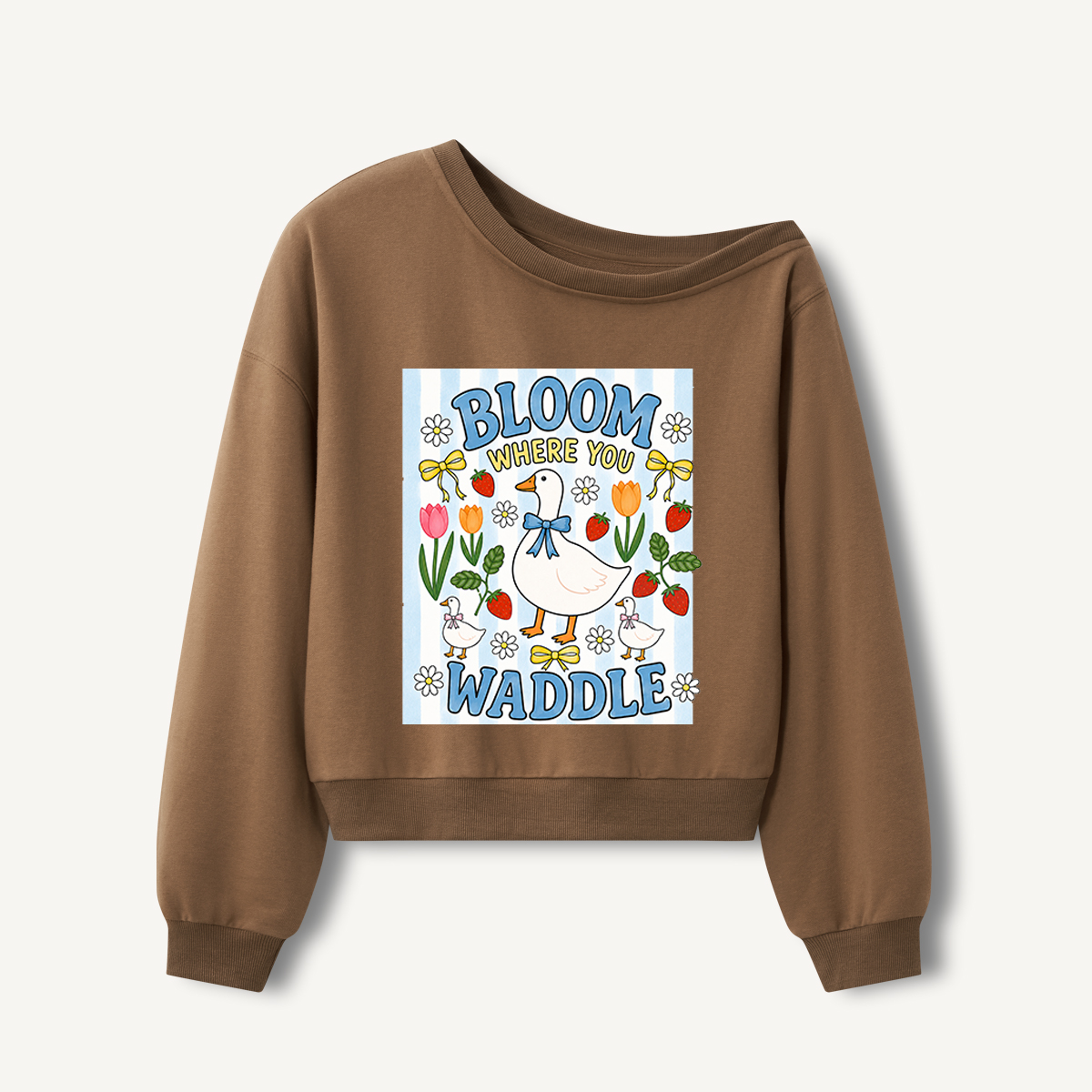 Strawberry Goose Garden Print Off Shoulder Sweatshirts 