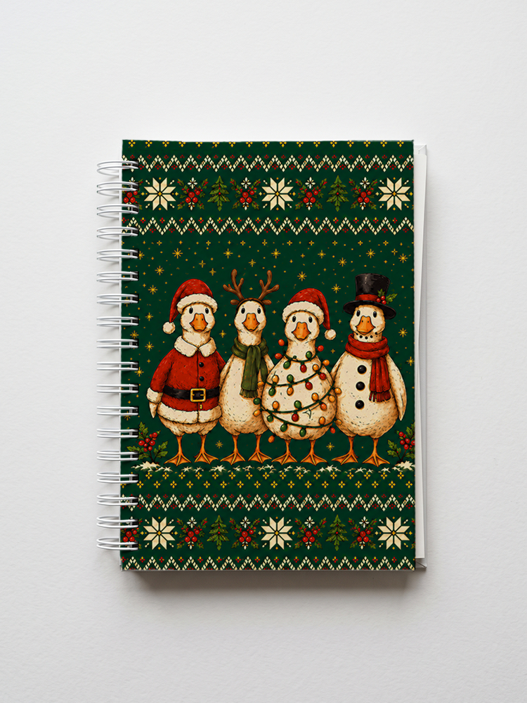 Cozy Country Christmas Ducks Print A5 Spiral Notebook