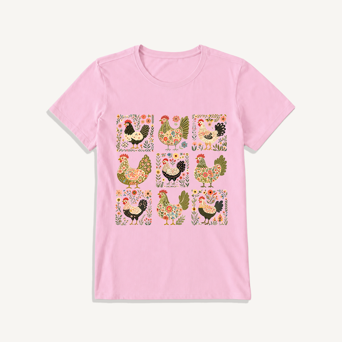 Folk Hen Grid Print Crew Neck Cotton Tee