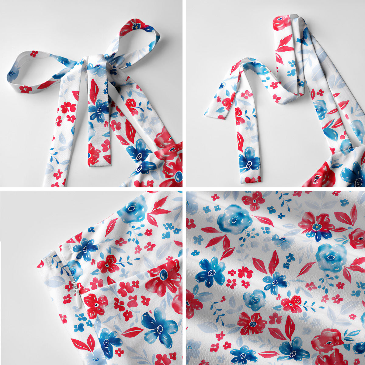 Patriotic Floral American Flag Print Bow Strap Maxi Dress