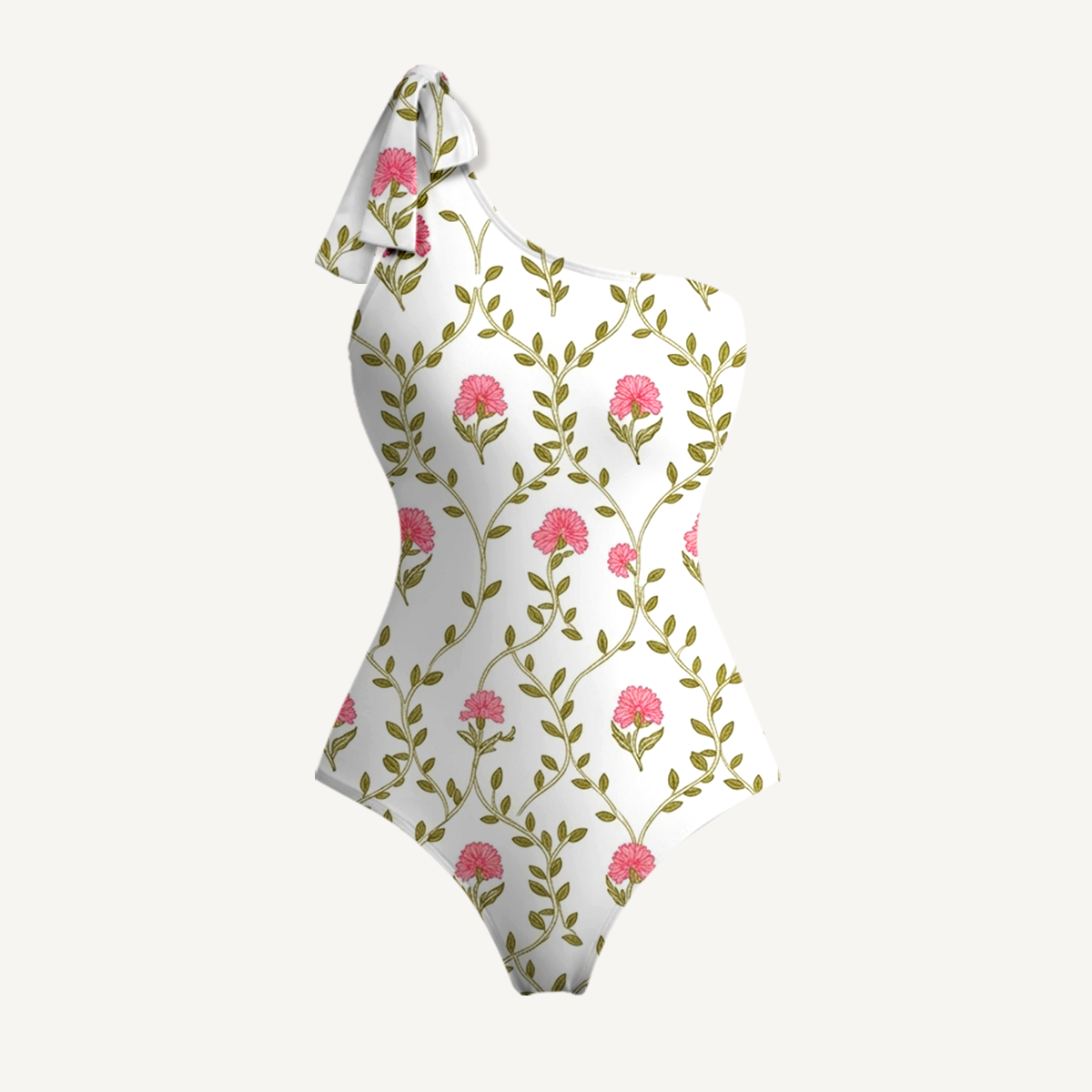 Clover Vine Whisper One Shoulder One Piece Swimsuit and Matching Sarong Set for Women