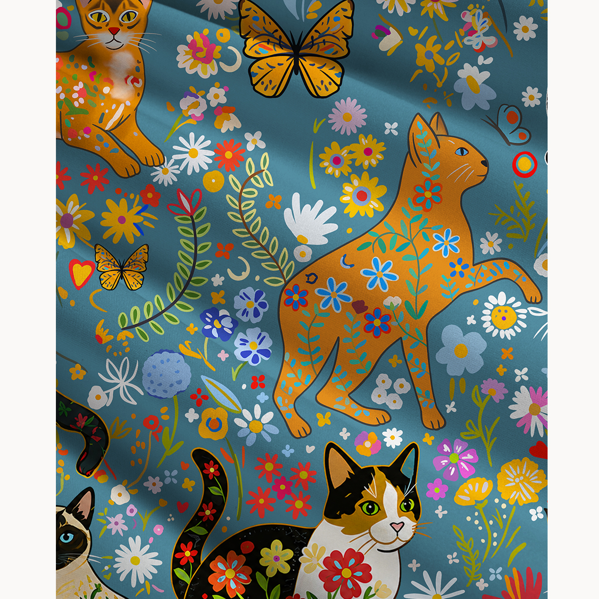 Colorful Garden Cat Print Convertible Maxi Skirt & Strapless Dress  