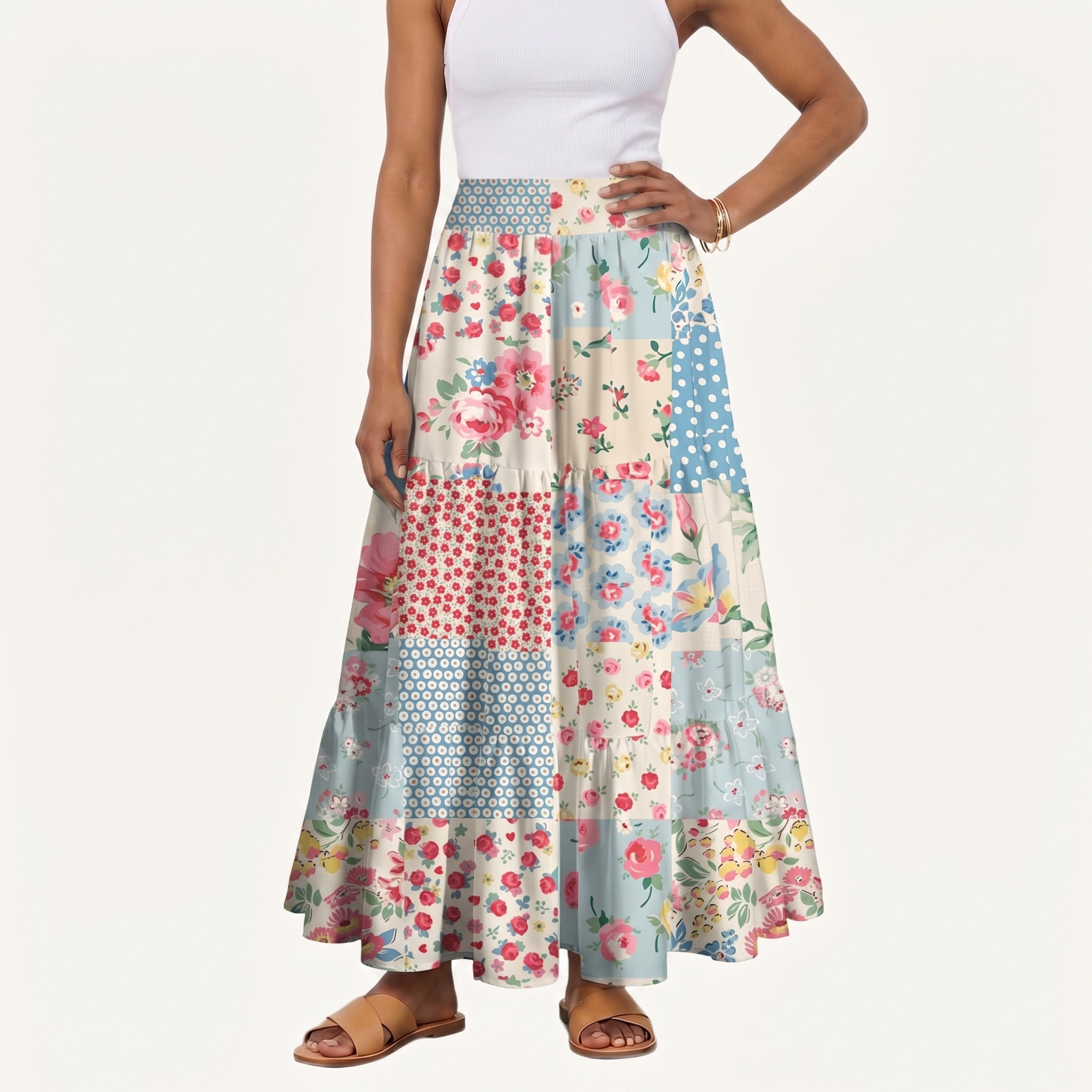 Pastel Patc Print Maxi Skirt