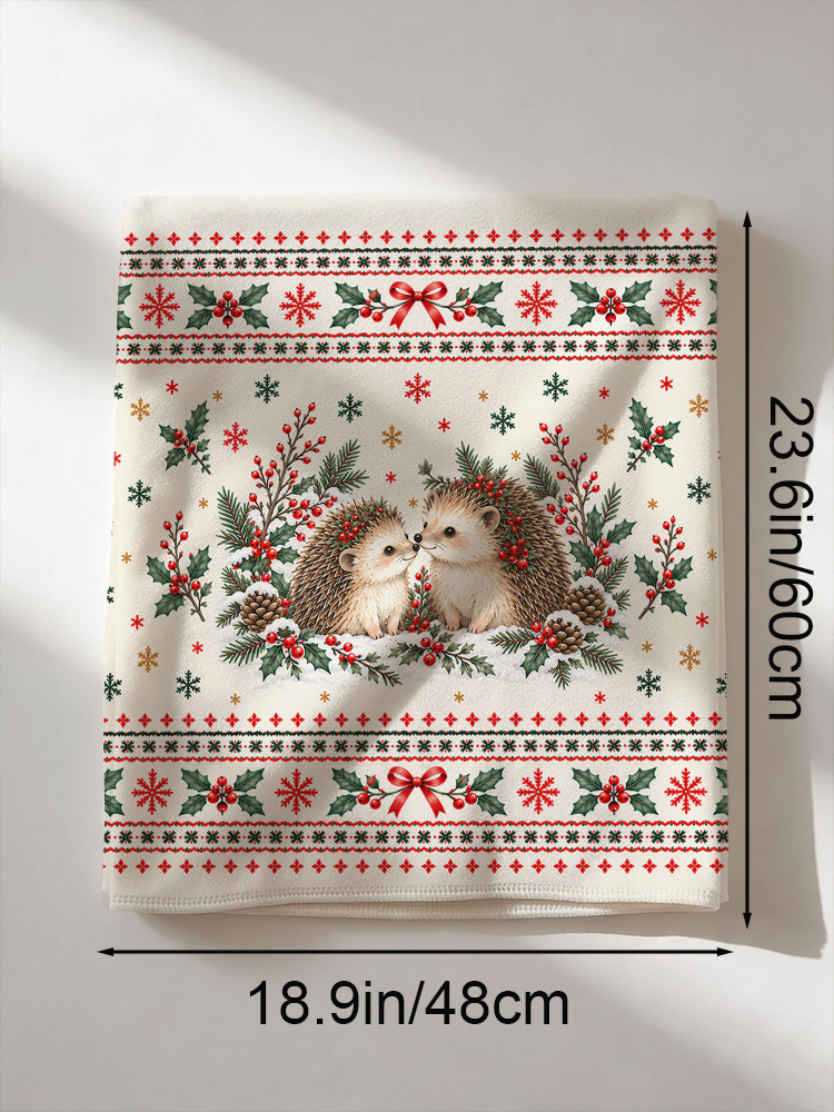 Cozy Christmas Hedgehogs Print Dining Chair Back Covers