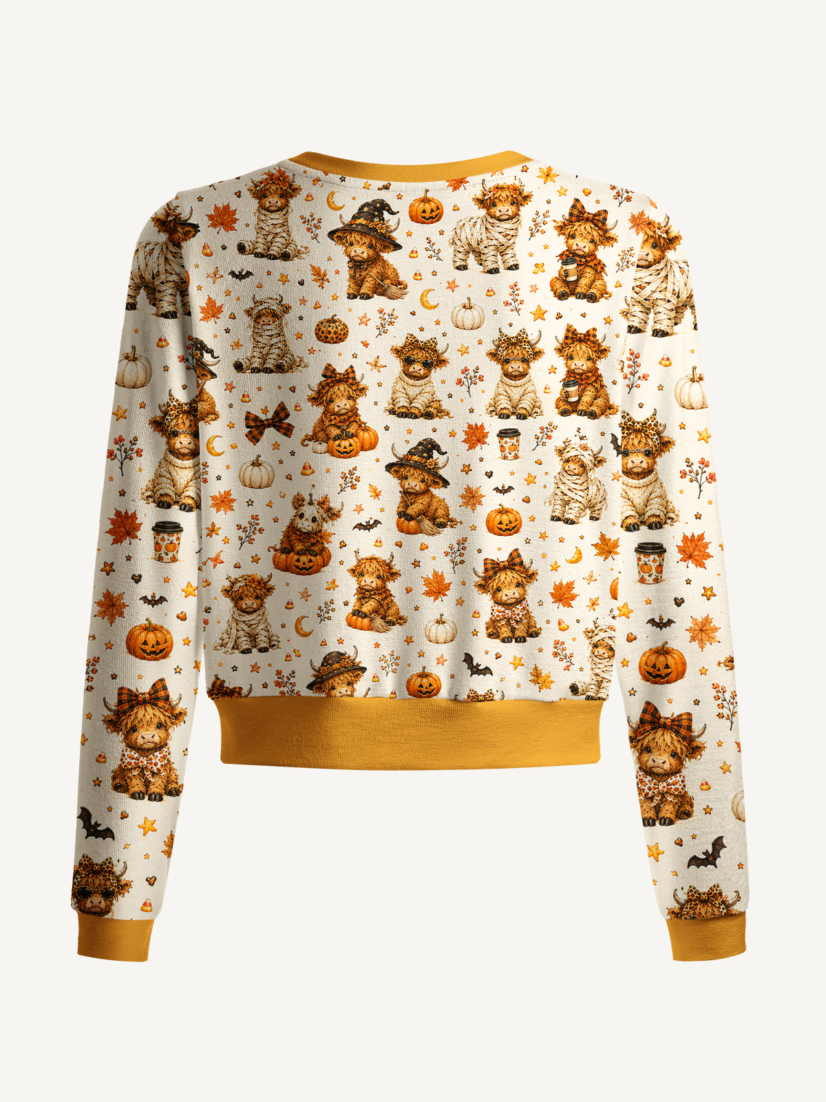 Spooky Highland Cows Print Fine‑Knit Cardigan