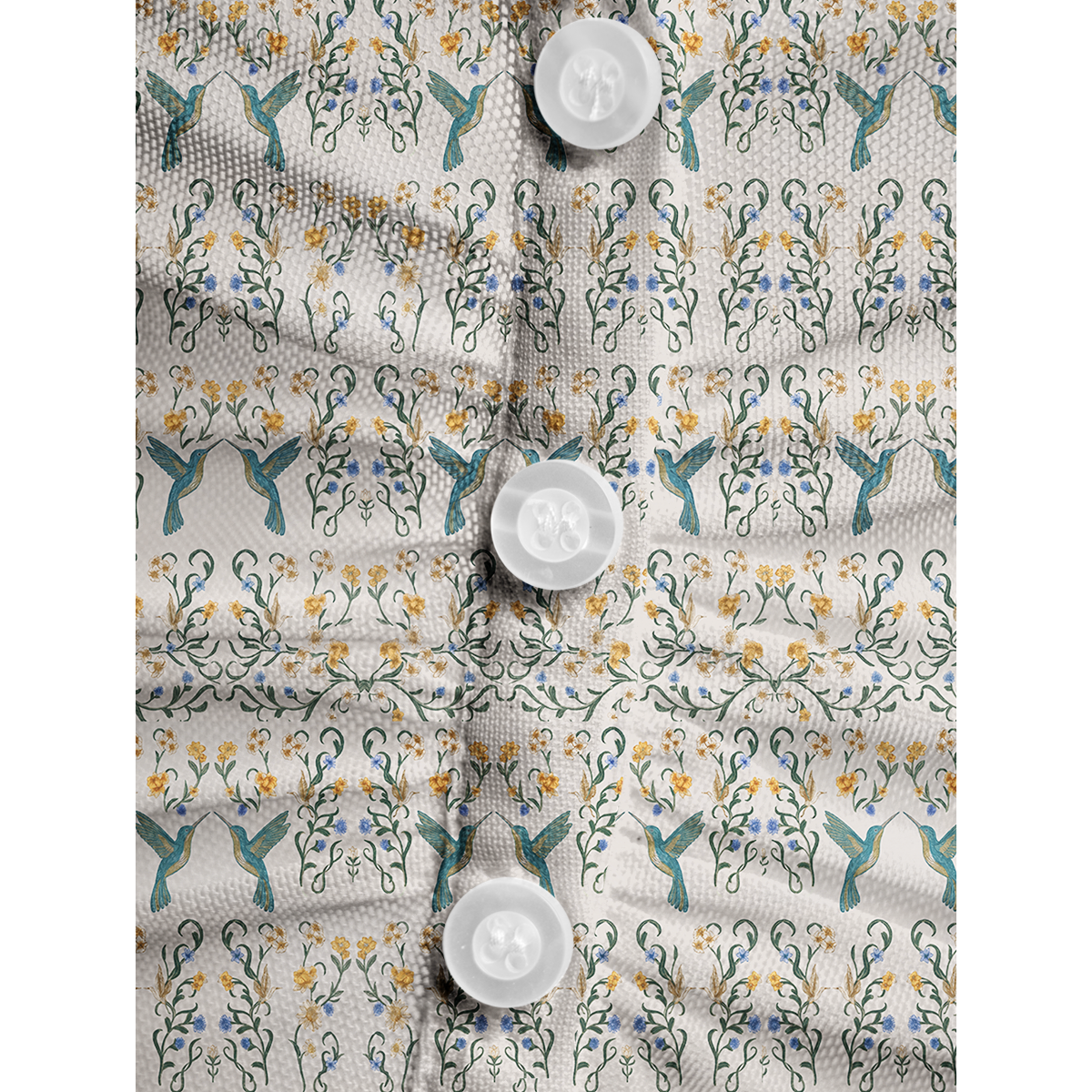 V-Neck Short Sleeve Whispering Hummingbird Print Mesh Top