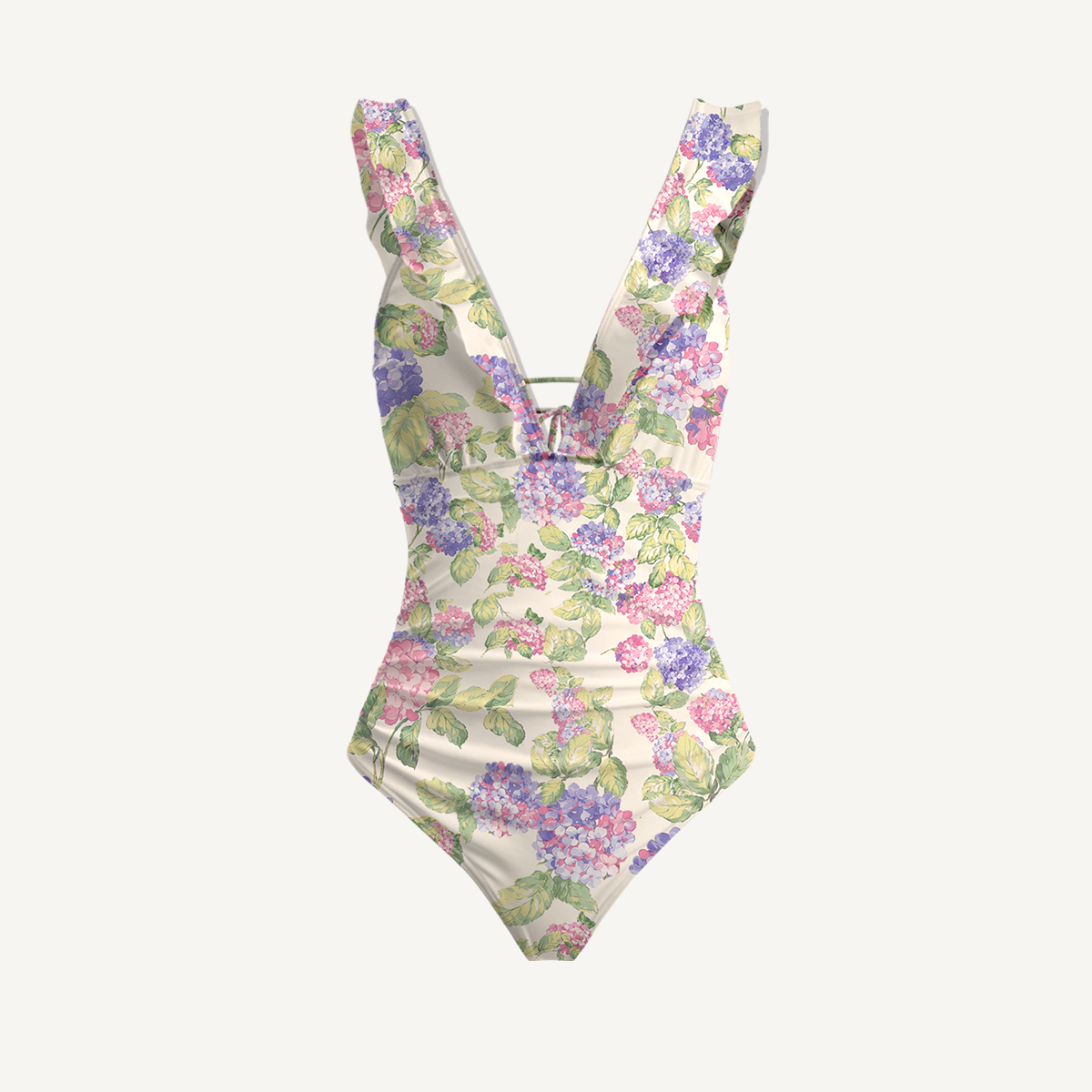 Lilac Hydrangea Ruffled V Neck One Piece Swimsuit and Matching Midi Skirt Set
