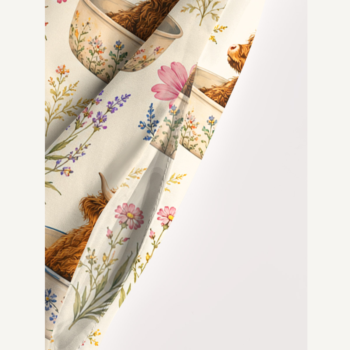 Highland Cow Teacup Floral Print Wide Straps Maxi Dress With Pockets