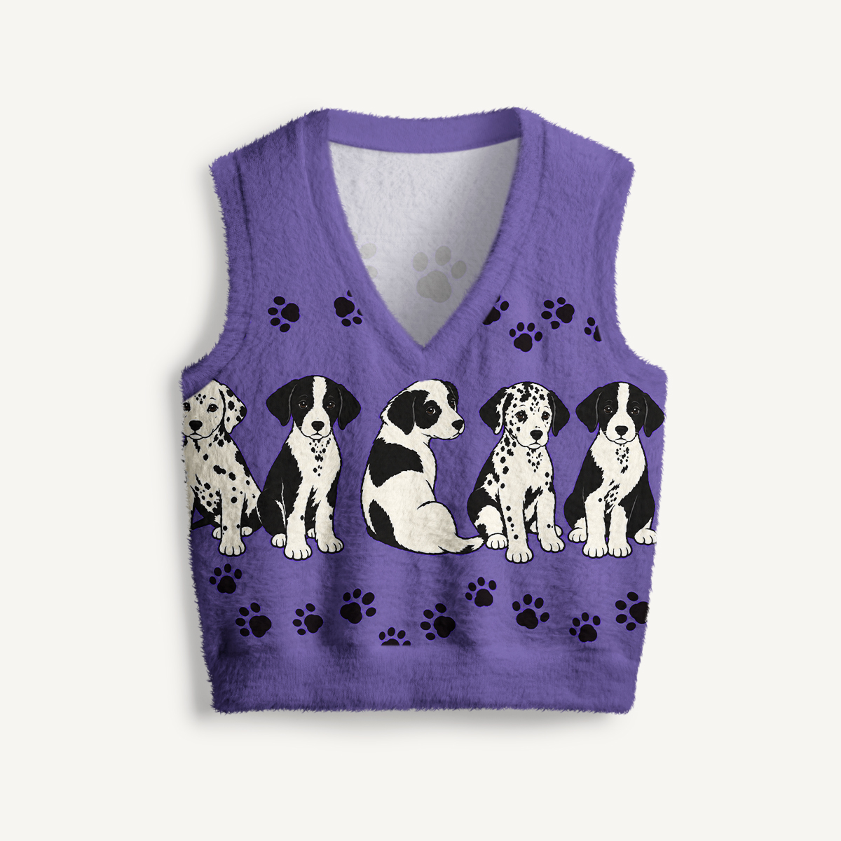 Purple Paws Parade Print V-Neck Sweater Vest