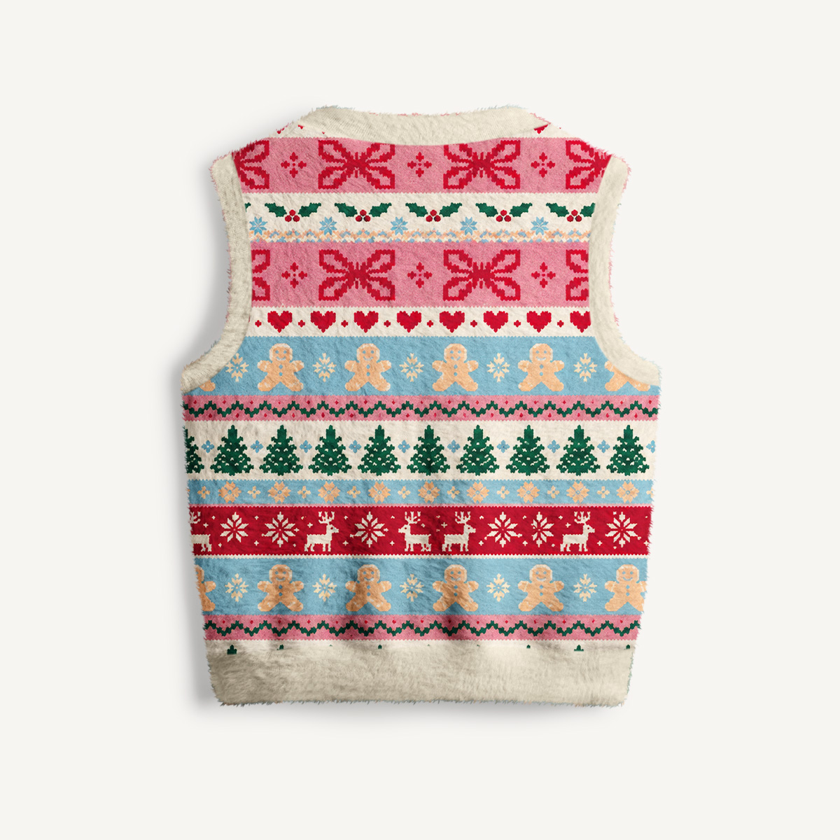 Gingerbread Holiday Knit Print V-Neck Sweater Vest