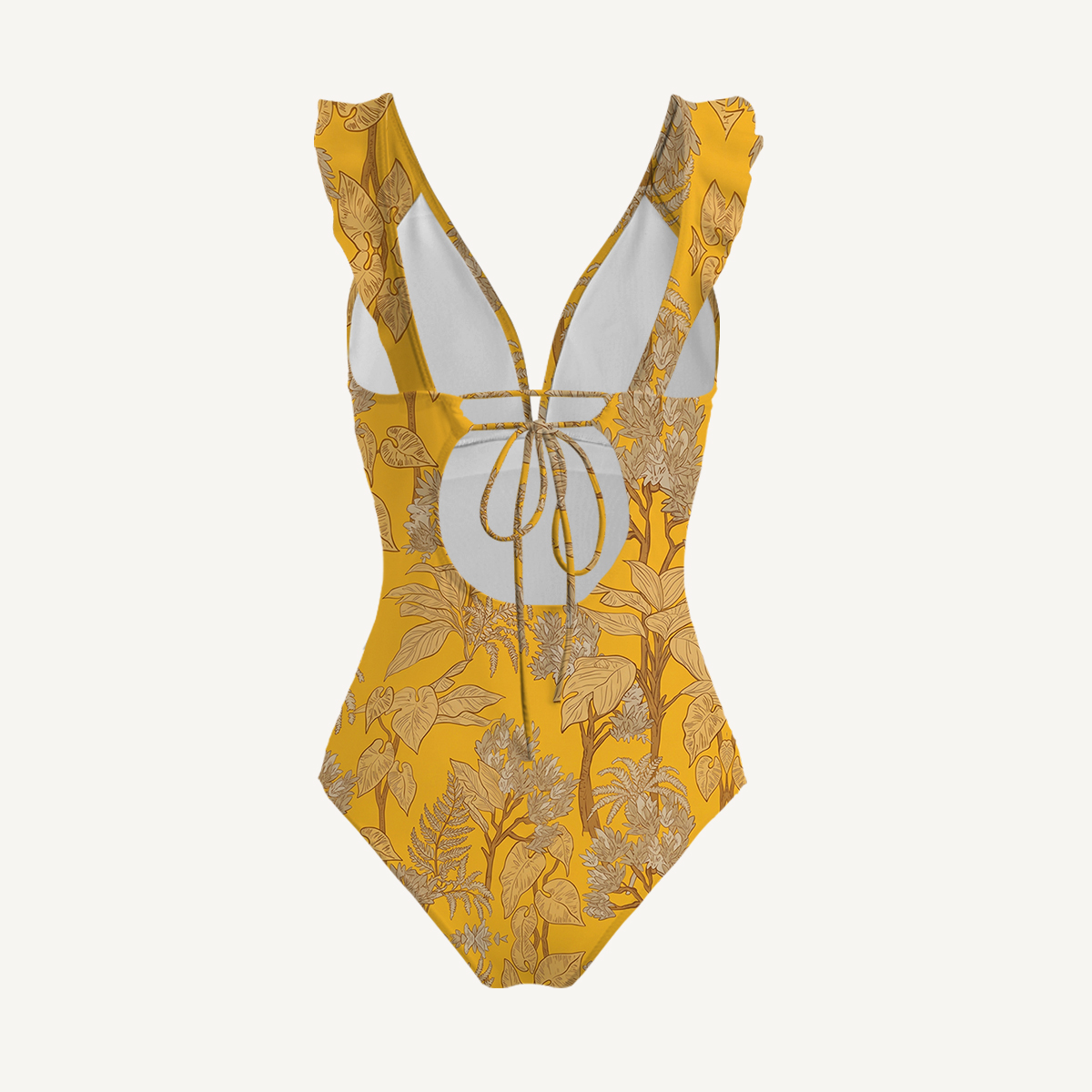 Golden Palm Ruffled V Neck One Piece Swimsuit