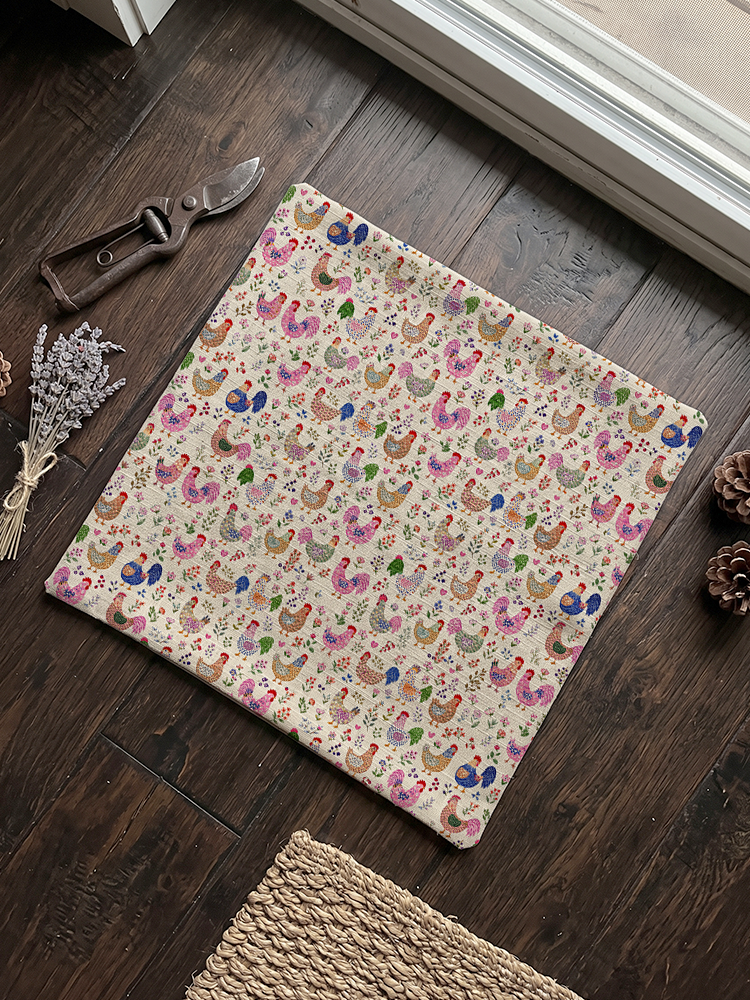 Colorful Farm Chickens Cotton-Linen Pillow
