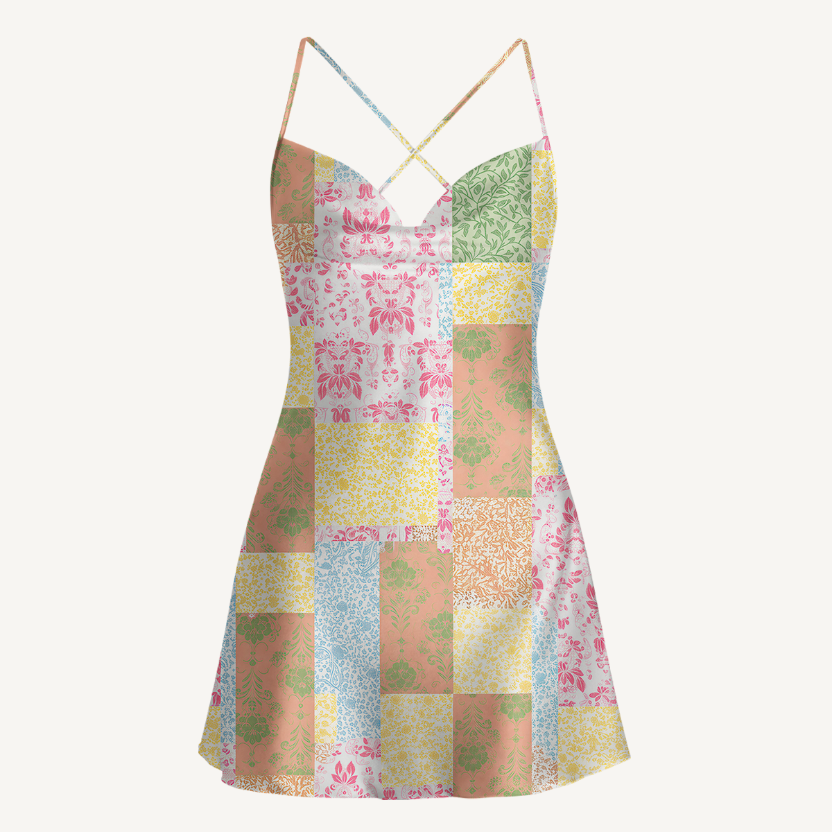 Morning Patch Satin Cross Back Mini Dress