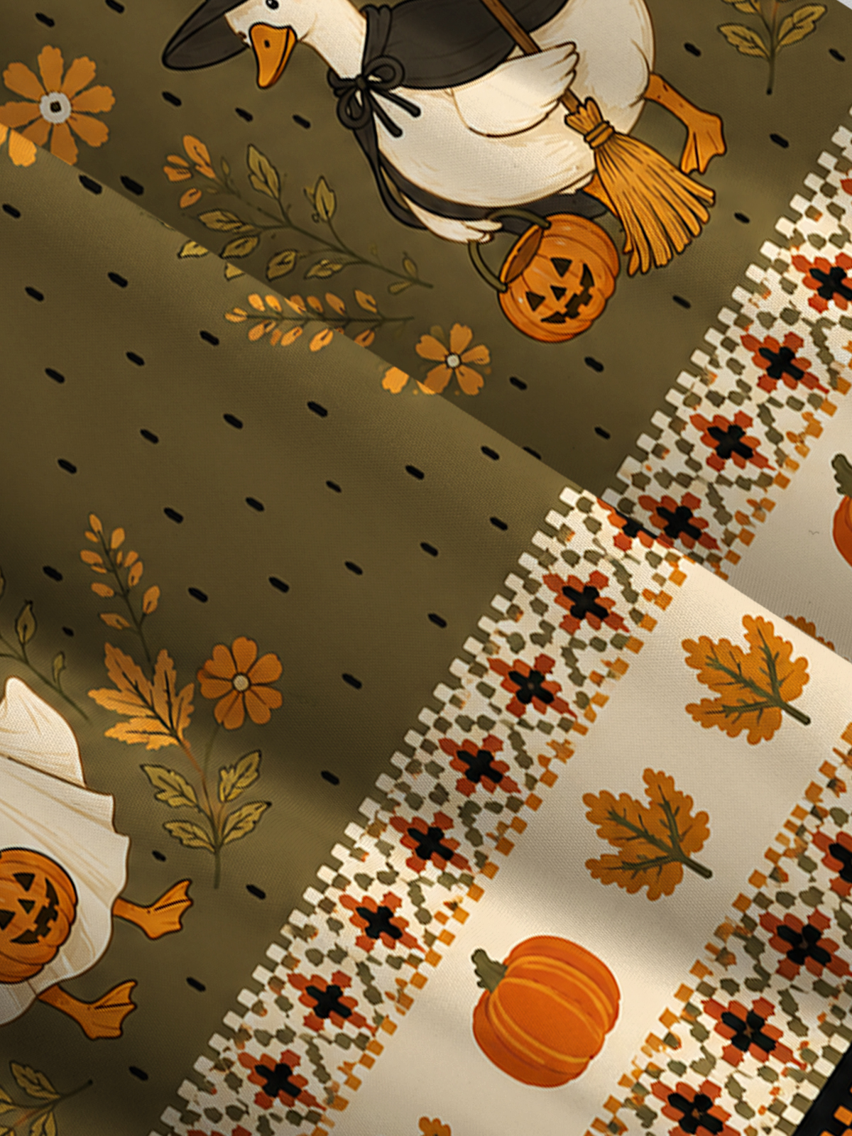 Witchy Goose Halloween Print Wide Straps Maxi Dress With Pockets