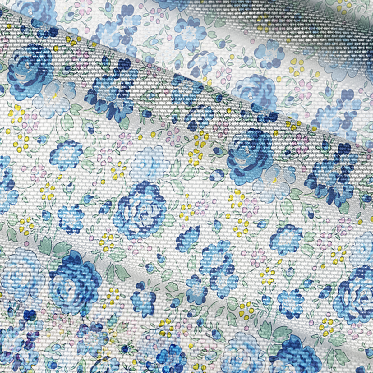 V-Neck Short Sleeve Blue Rose Floral Print Mesh Top