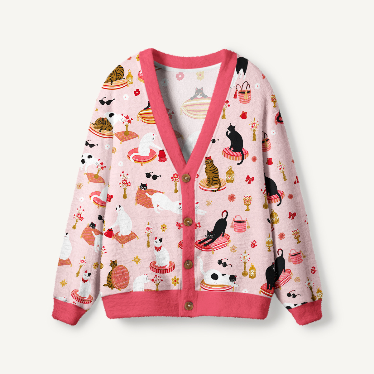 Whimsical Cat Lounge Ugly Cardigan Sweaters