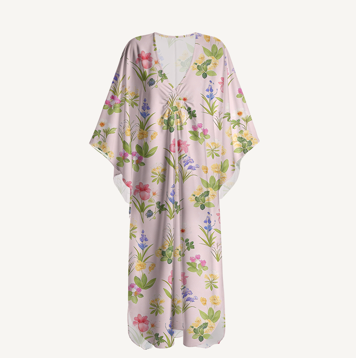  V‑Neck Delicate Blossom Kimono Sleeve Kaftan Dress