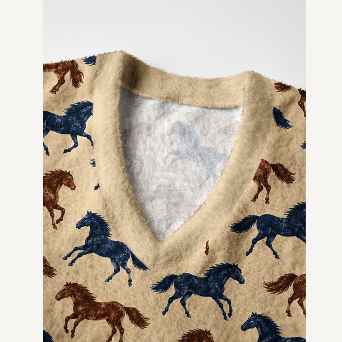 Classic Western Horse Print V-Neck Sweater Vest