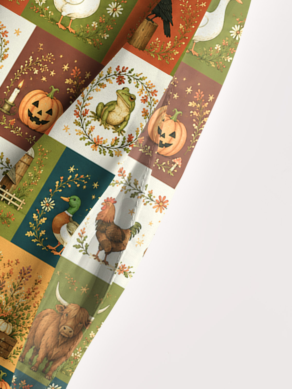 Pumpkin Farm Halloween Patchwork Print Wide Straps Maxi Dress With Pockets