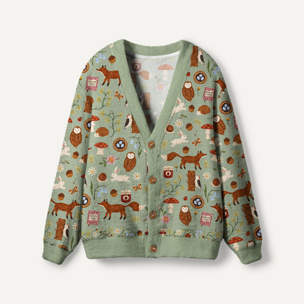 Woodland Nature Notes Print Ugly Cardigan Sweaters