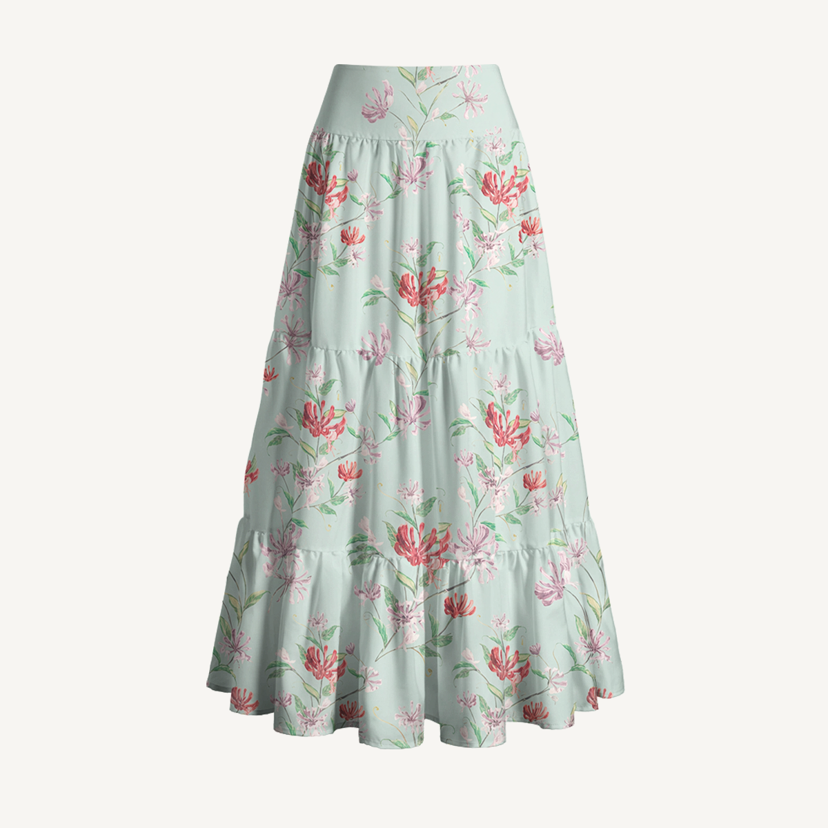 Mint Honeysuckle Print Maxi Skirt