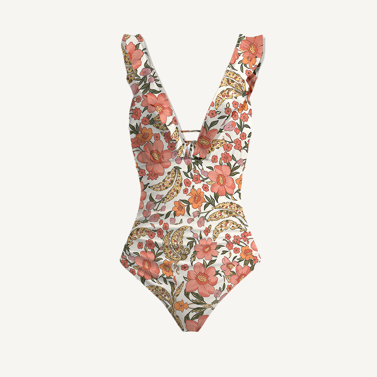 Amber Bloom Ruffled V Neck One Piece Swimsuit and Matching Midi Skirt Set