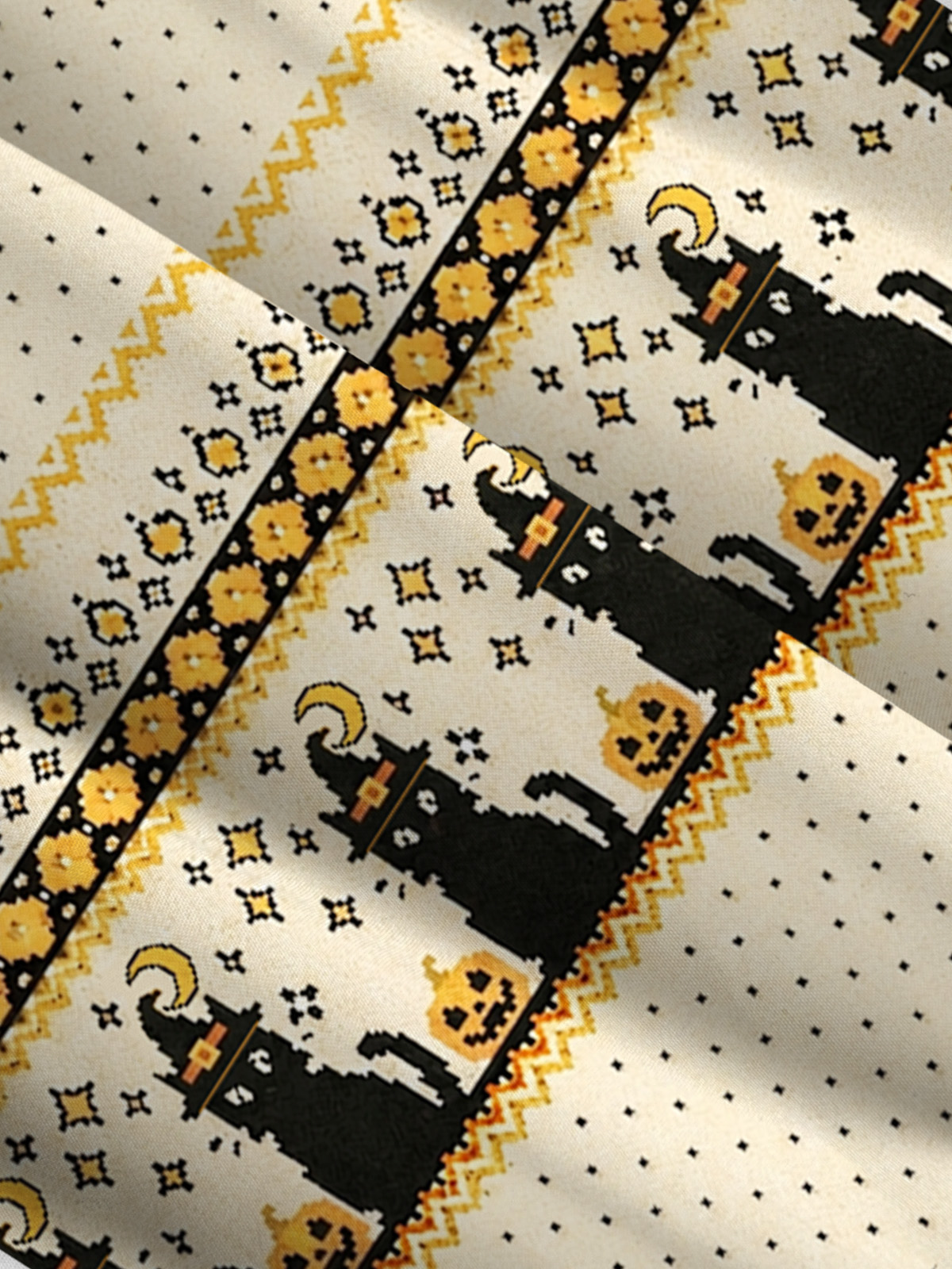  Witchy Black Cat & Pumpkin Halloween Print Wide Straps Maxi Dress With Pockets