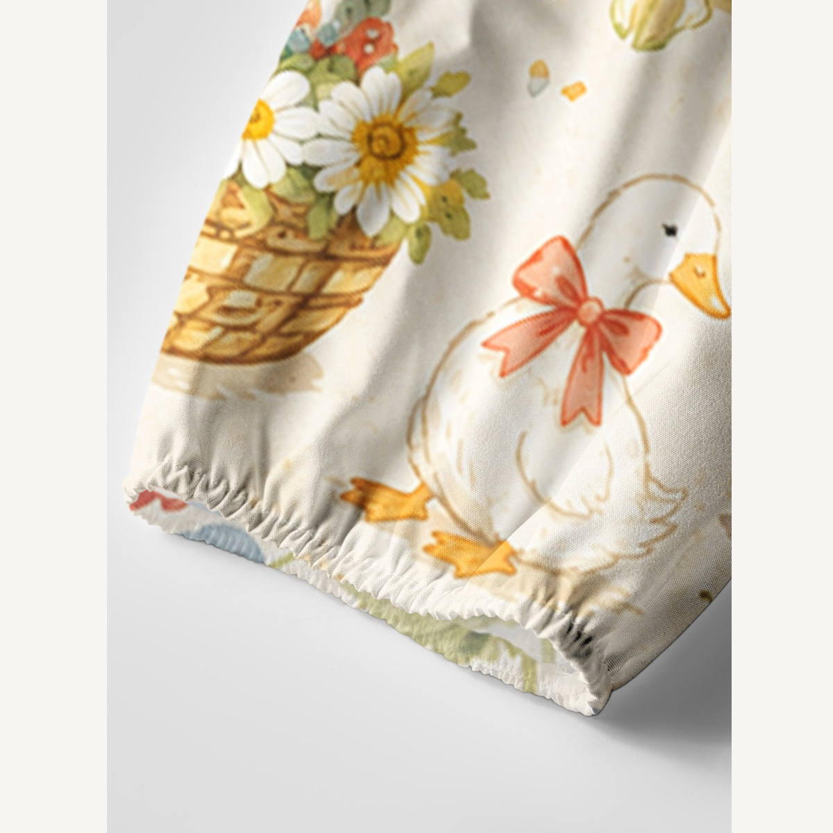 Rustic Duck Meadow Print Boho Tie‑Neck Smock Mini Dress