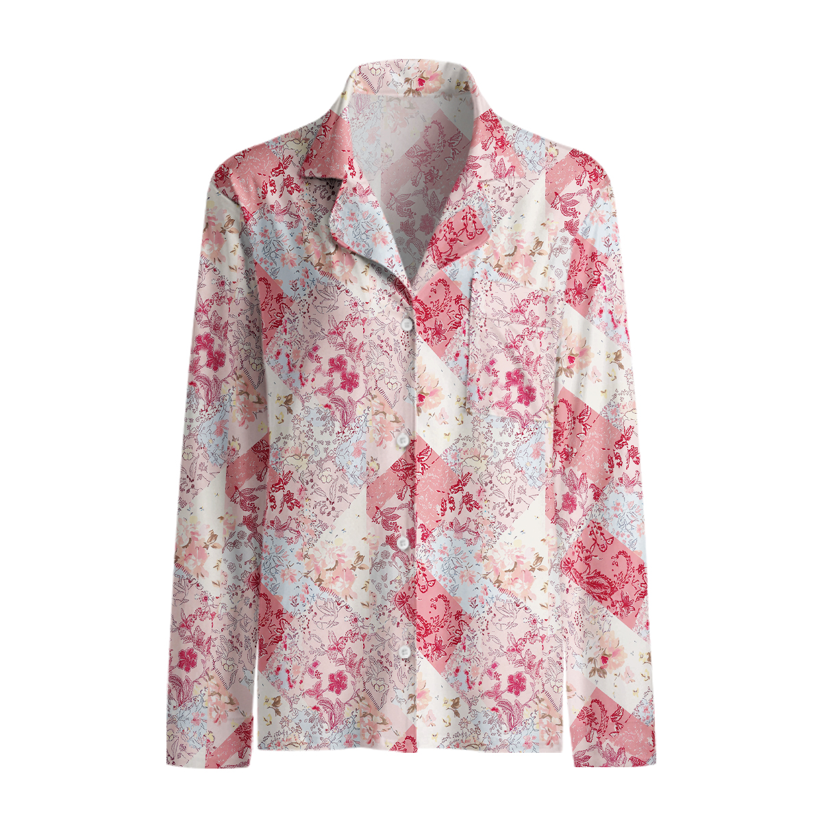 Shabby Chic Floral Patchwork Print Long Pajama Set 