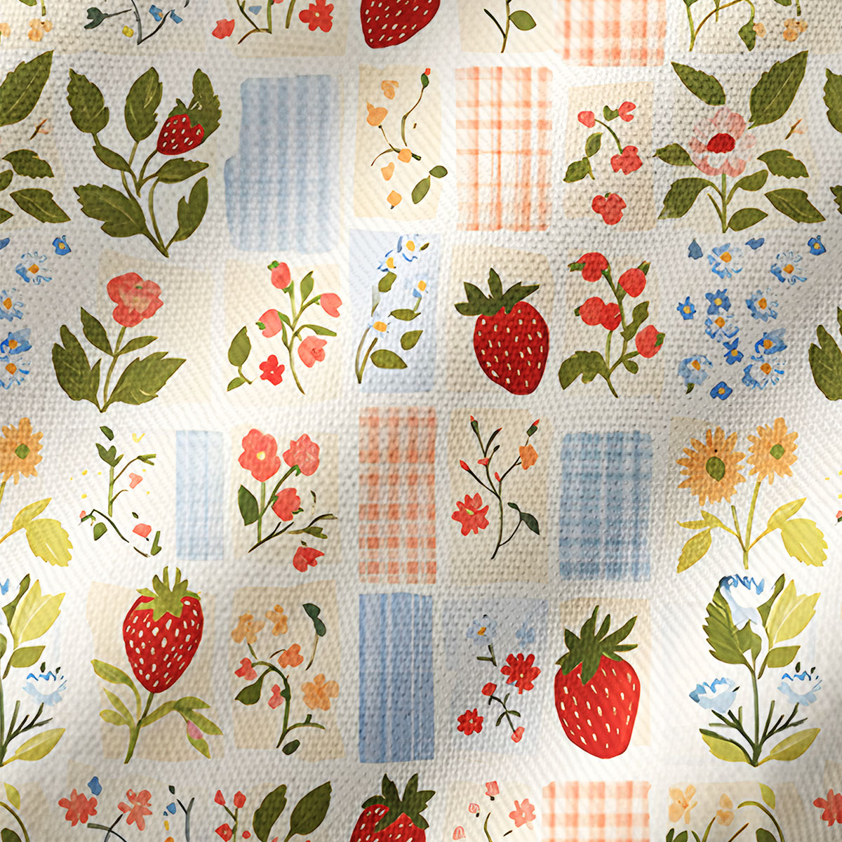 Strawberry Garden Patchwork Print Kimono Shawl Wrap