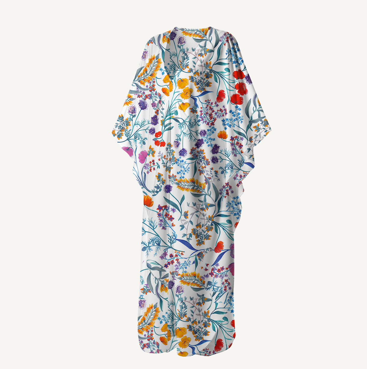  V‑Neck Fiery Meadow Kimono Sleeve Kaftan Dress