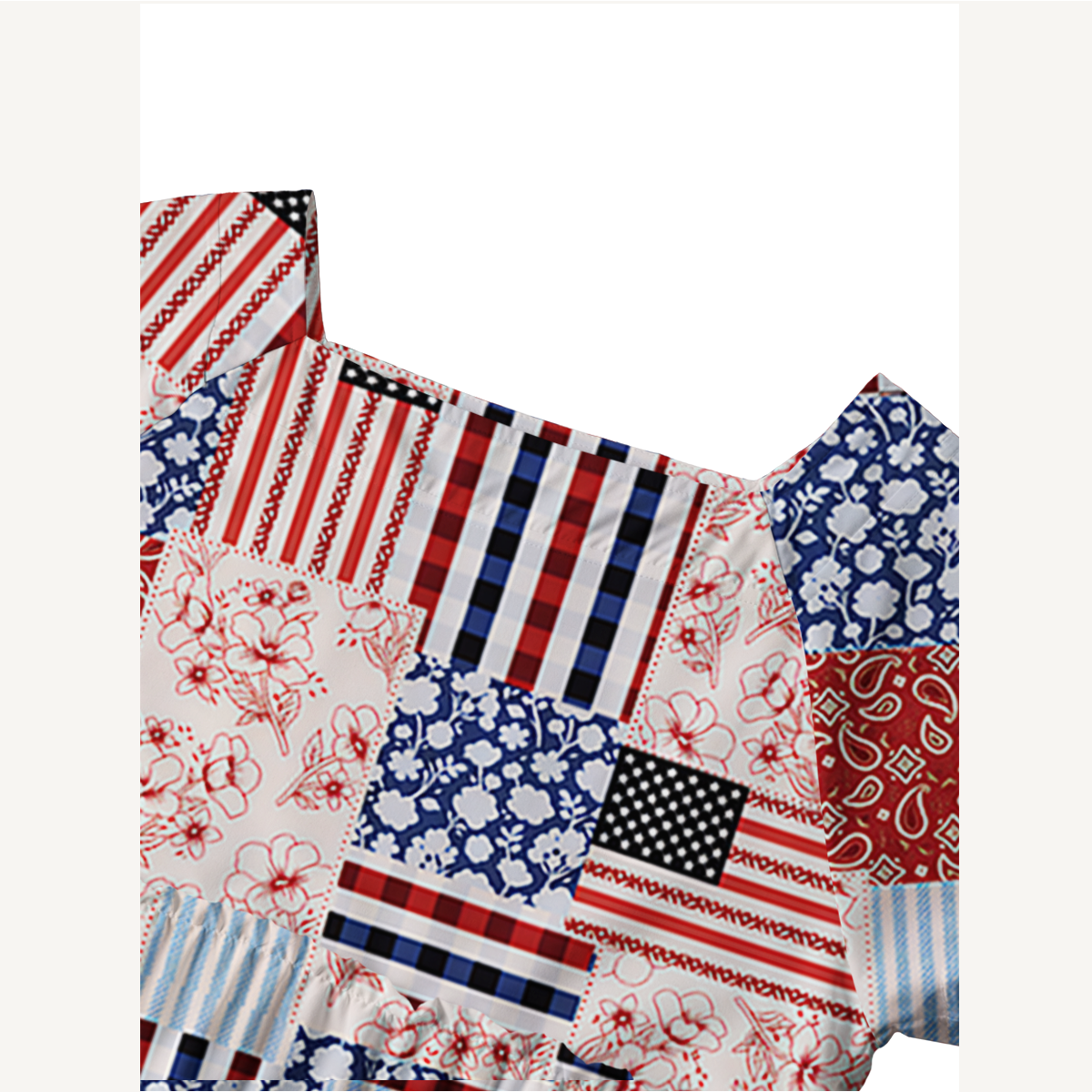 Patriotic Patchwork Quilt Square Neckline Cap Sleeve Maxi Dress