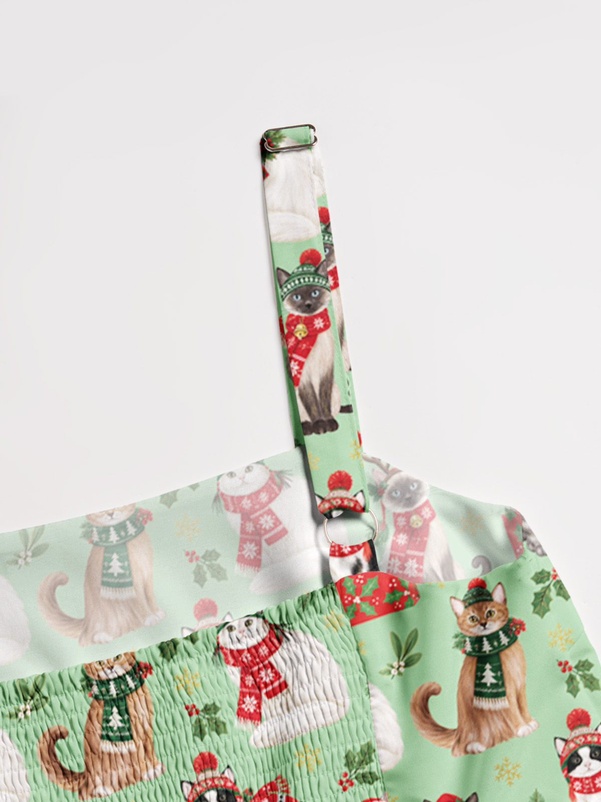 Christmas Kitty Parade Print Wide Straps Maxi Dress With Pockets