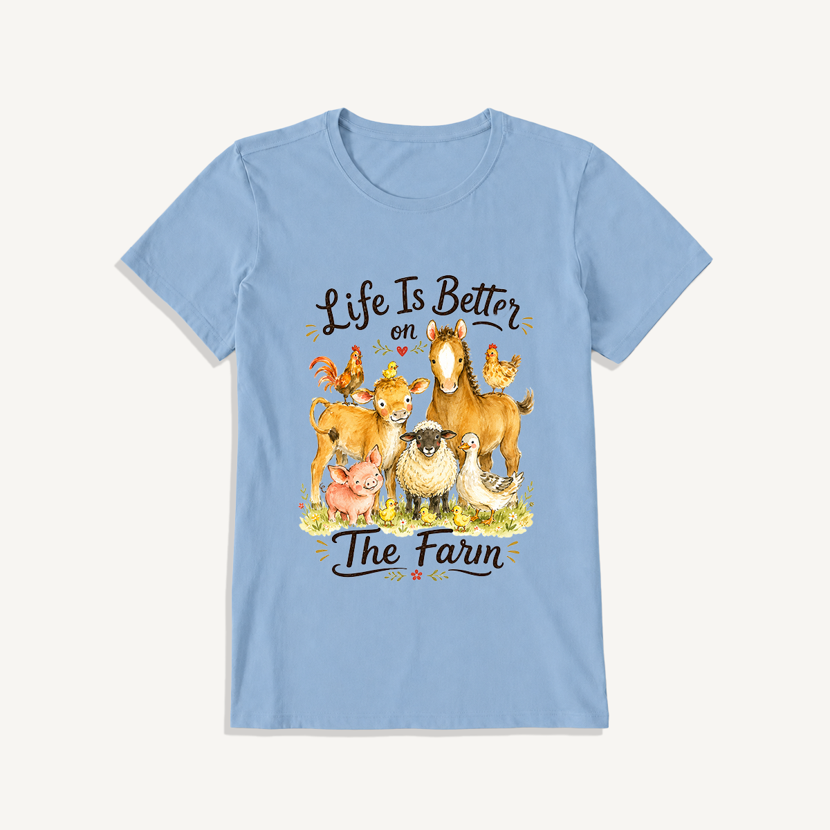 Barnyard Gathering Joy Print Crew Neck Cotton Tee