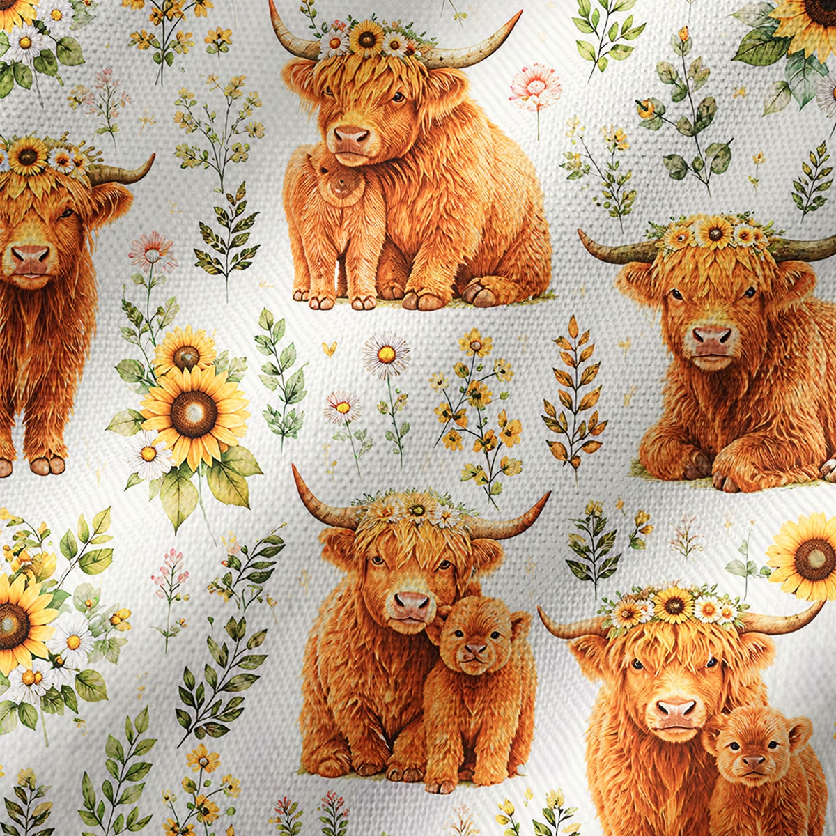 Spring Highland Cow Floral Print Kimono Shawl Wrap