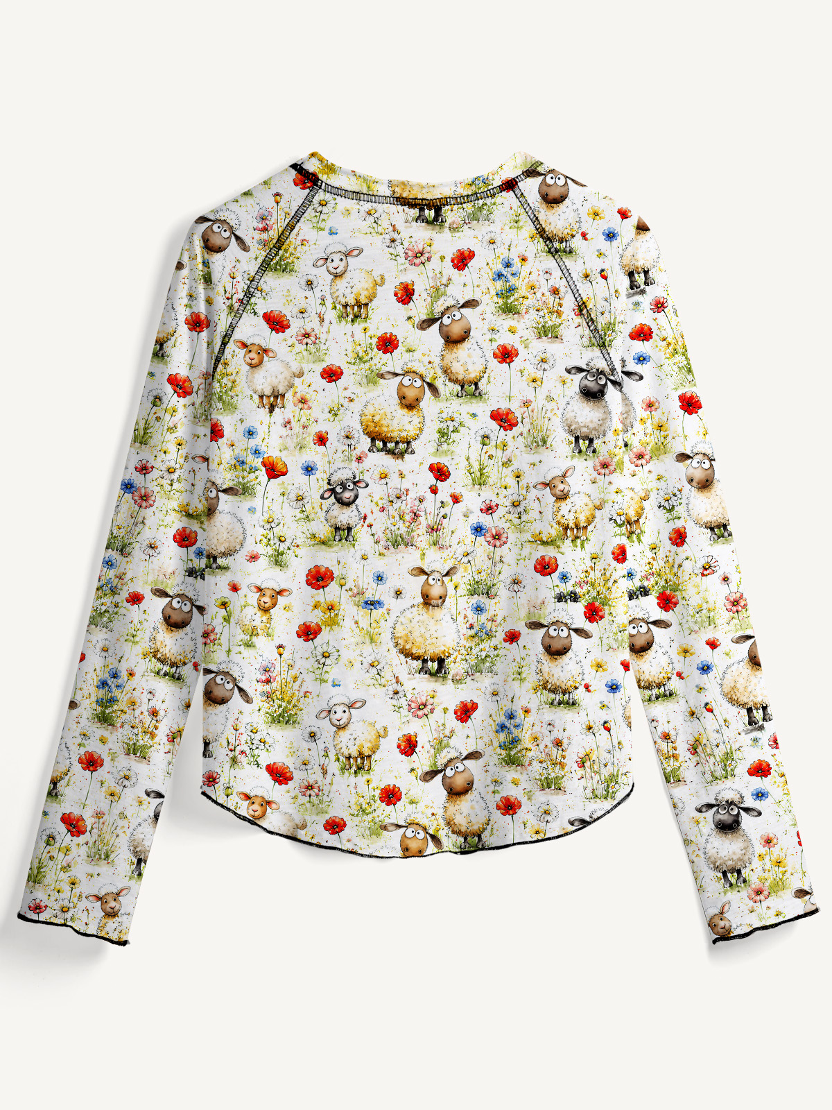 Whimsical Sheep Clipart All-Over Print Cotton Raglan Long Sleeve Top