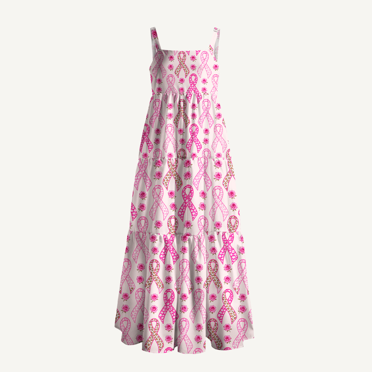 Breast Cancer Pink Ribbon Floral Straps Maxi Dress With Pockets