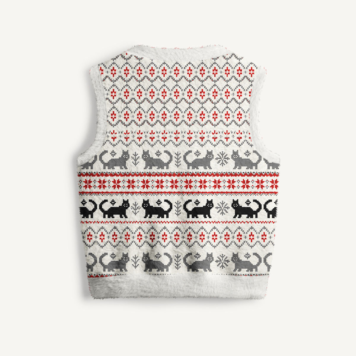 Nordic Fair Isle Cats Print V-Neck Sweater Vest