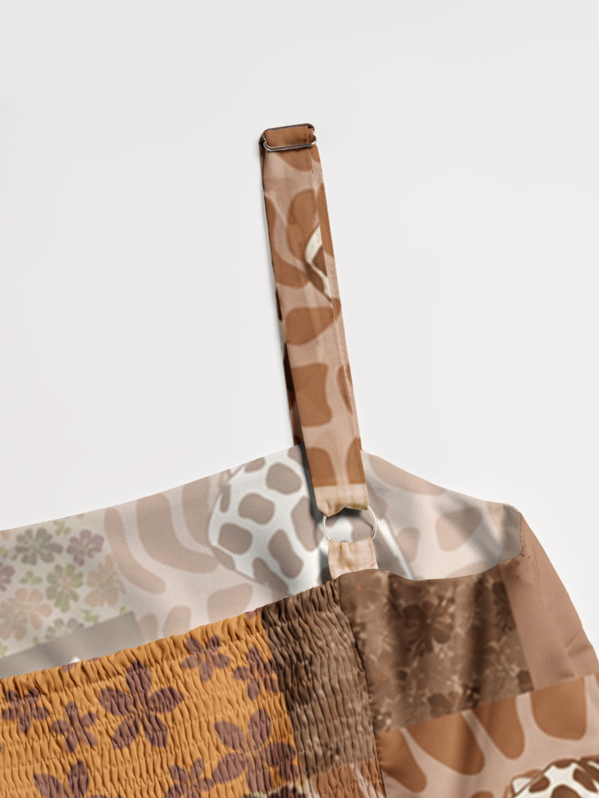 Cocoa Shell Patchwork Print Wide Straps Maxi Dress With Pockets