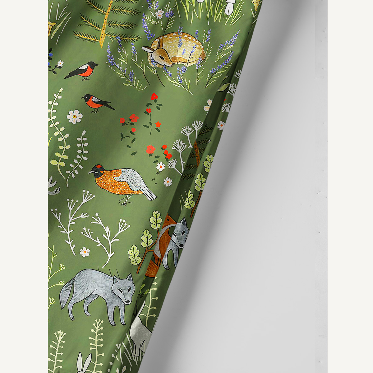 Cotton Whimsical Woodland Animals Print Wide Straps Maxi Dress With Pockets