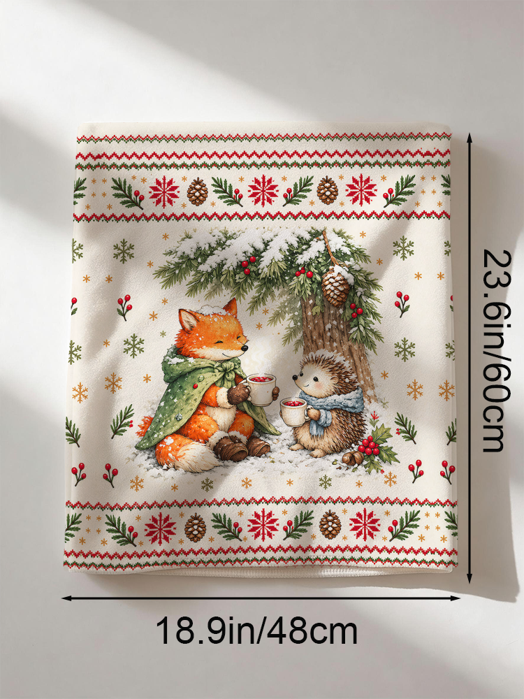 Cozy Winter Fox & Hedgehog Print Dining Chair Back Covers