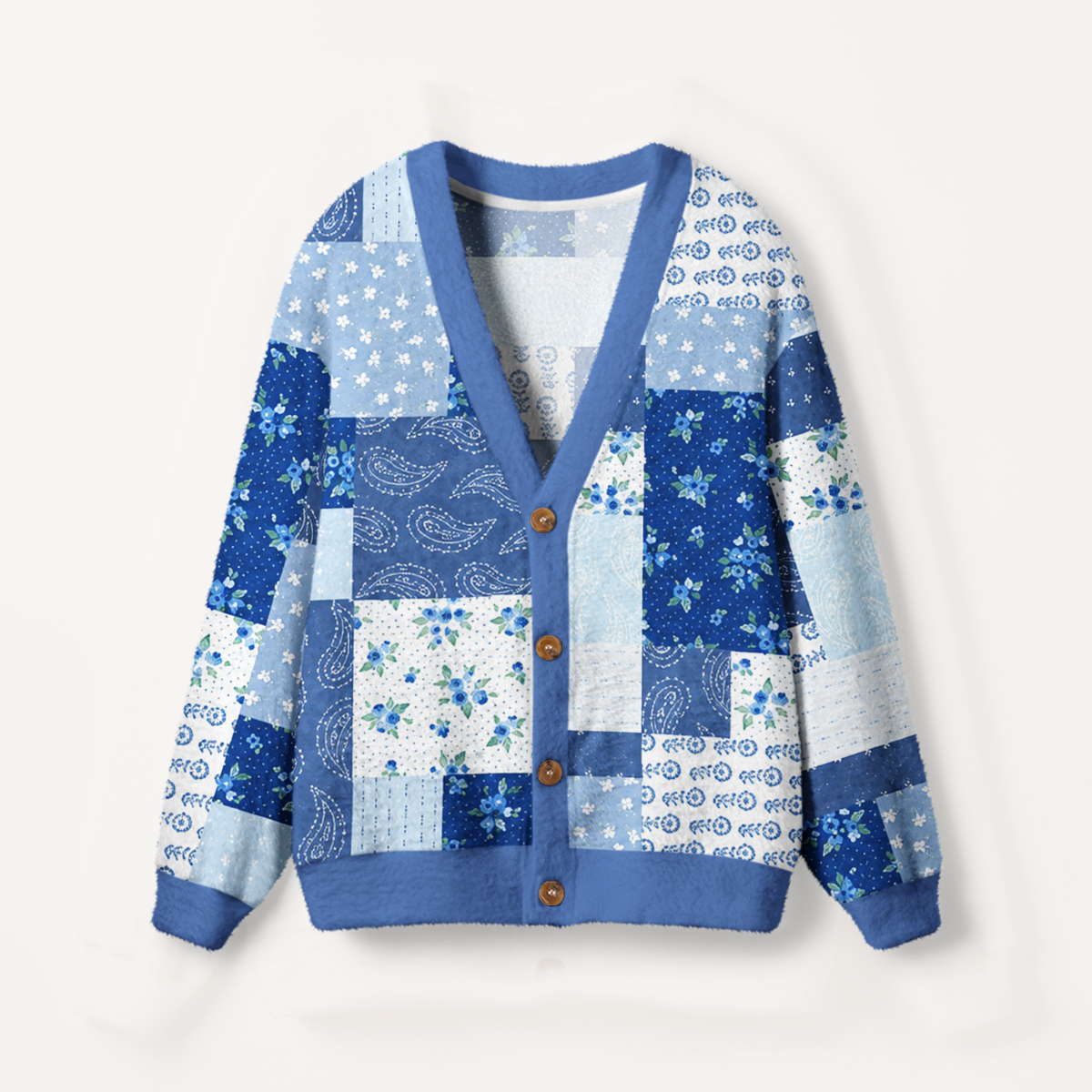 Blueberry Paisley Patchwork Print Ugly Cardigan Sweaters